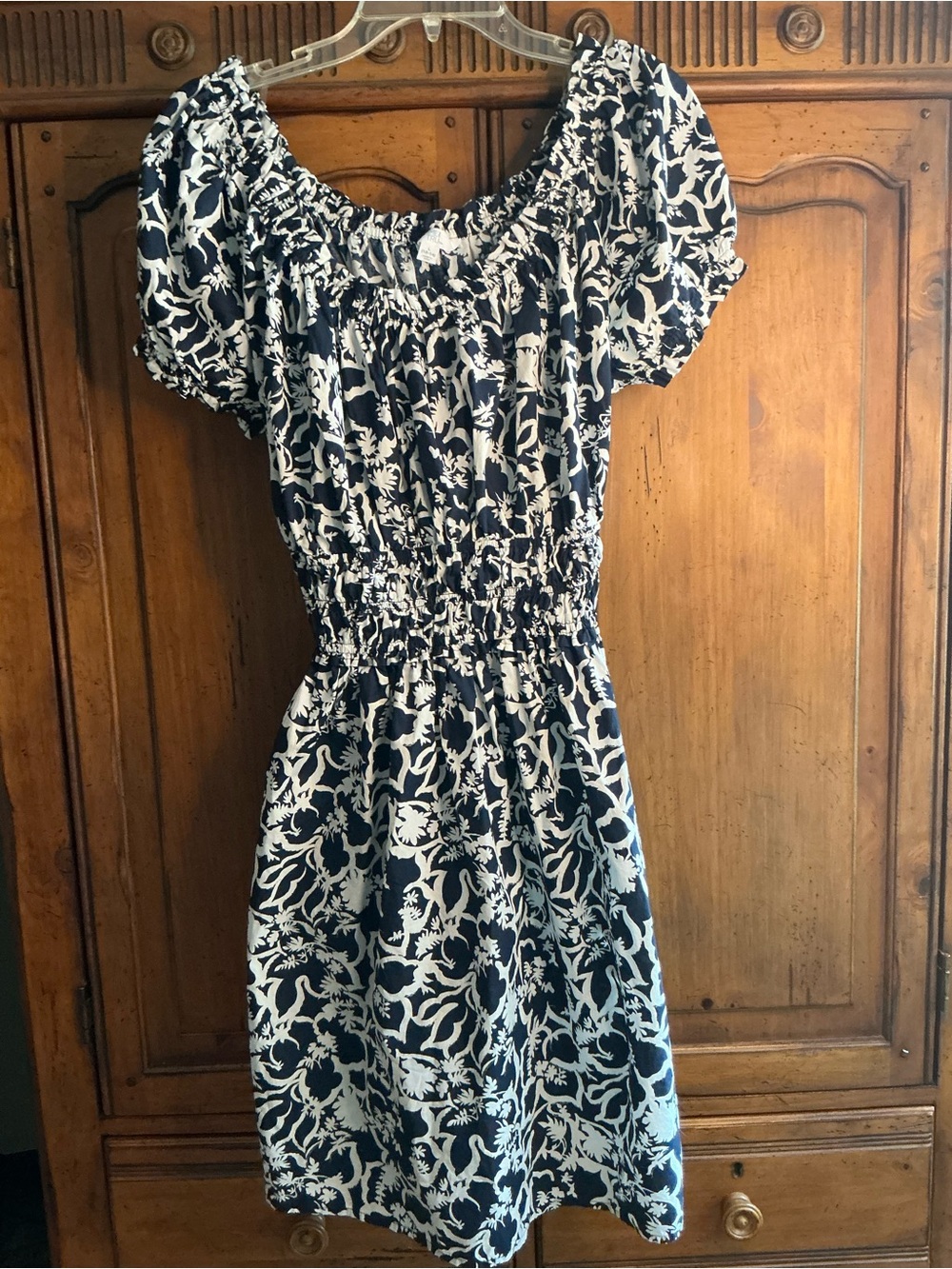 Time and Tru Navy and White Floral Elastic Waist Dress